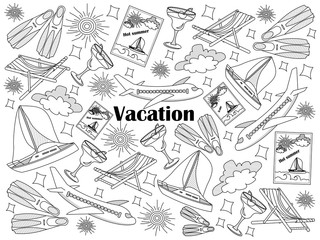 Vacation colorless set vector illustration
