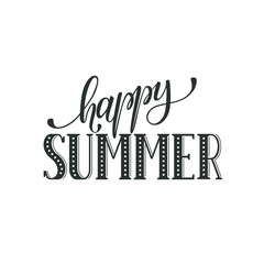 Happy summer wording isolated on white  background. Summer time lettering. Modern calligraphy summer phrase for greeting card design. 