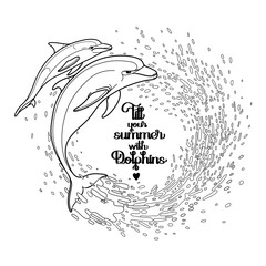 Graphic dolphins with circle of water