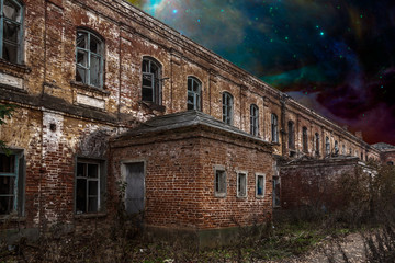Fototapeta na wymiar When the thrown houses collapse, it seems that people in general have left the planet. Elements of this image furnished by NASA. Collage.