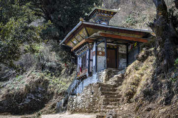 Temple along the footpath to the Tiger Nest, Paro, Bhutan - The small temple built on the birth...