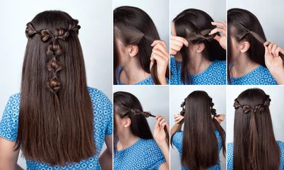 Door stickers Hairdressers twisted hairstyle tutorial for long hair