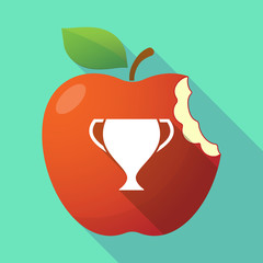Long shadow red apple icon with  an award cup