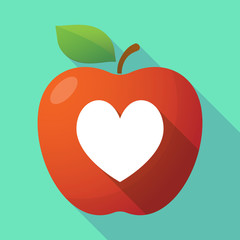 Long shadow red apple icon with  the heart poker playing card si