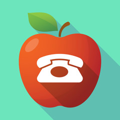 Long shadow red apple icon with  a retro telephone sign
