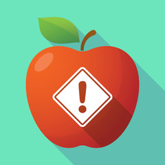 Long shadow red apple icon with   a warning road sign