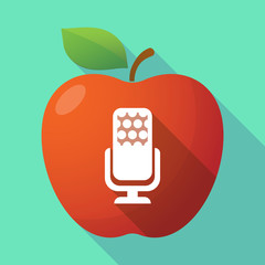 Long shadow red apple icon with  a microphone sign