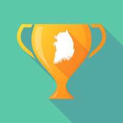 Long shadow award cup icon with  the map of South Korea