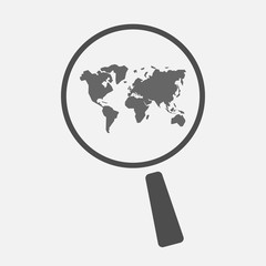 Isolated magnifier icon with a world map