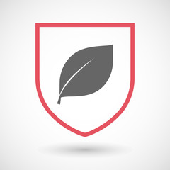 Isolated line art shield icon with a leaf