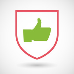 Isolated line art shield icon with a thumb up hand