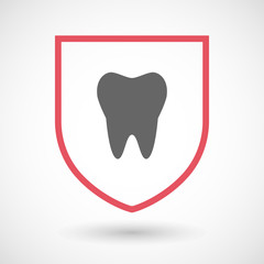 Isolated line art shield icon with a tooth