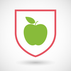Isolated line art shield icon with an apple