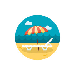 Beach chaise lounge with umbrella icon. Vacation