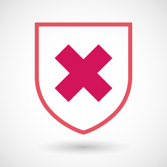 Isolated line art shield icon with an x sign