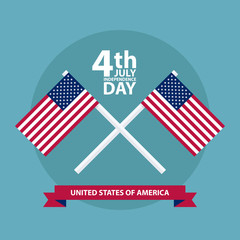 4th of july American independence day greeting card with american flags. Vector illustration.