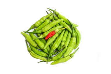 fresh green and red pepper isolated on white background with copy space