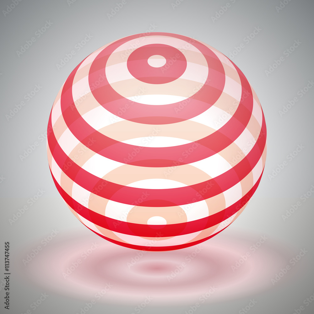 Poster vector transparent sphere striped, red volume form, reflection abstract form, vector design