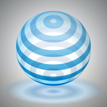 Vector transparent sphere striped, blue volume form, reflection abstract form, vector design