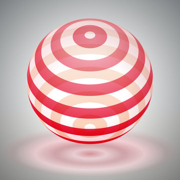 Vector transparent sphere striped, red volume form, reflection abstract form, vector design