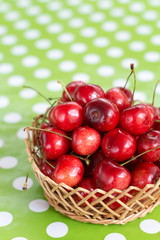Close up macro cherries in the basket