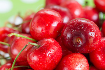 Selective focus cherry basket blurred background