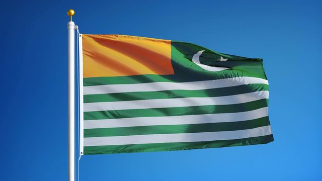 Azad Kashmir flag waving in slow motion against clean blue sky, seamlessly looped, close up, isolated on alpha channel with black and white luminance matte, perfect for film, news, digital composition