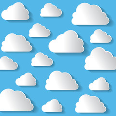 Many White Clouds On Blue Background Vector Illustration.