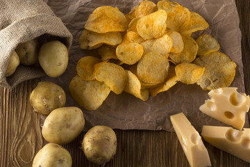 Chips, raw potato and cheese.