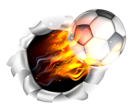recommend clip art: Flaming Soccer Football Ball Tearing a Hole in the Background