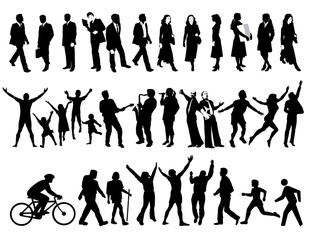 34 silhouettes of people in all kinds of activities
