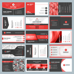 Business card templates. Stationery design vector set. Red and black colors. Flat style vector illustration