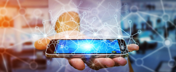 Businessman using data network