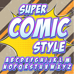 Creative high detail comic font. Alphabet in the style of comics, pop art. Letters and figures for decoration