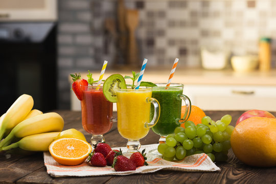 Fresh smoothies in glass