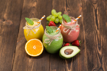 Fresh fruit and jar with smoothie