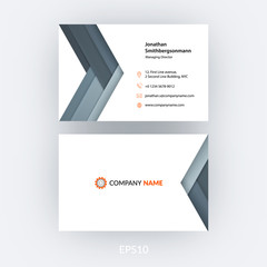 Business card template with abstract arrow in flat, material sty