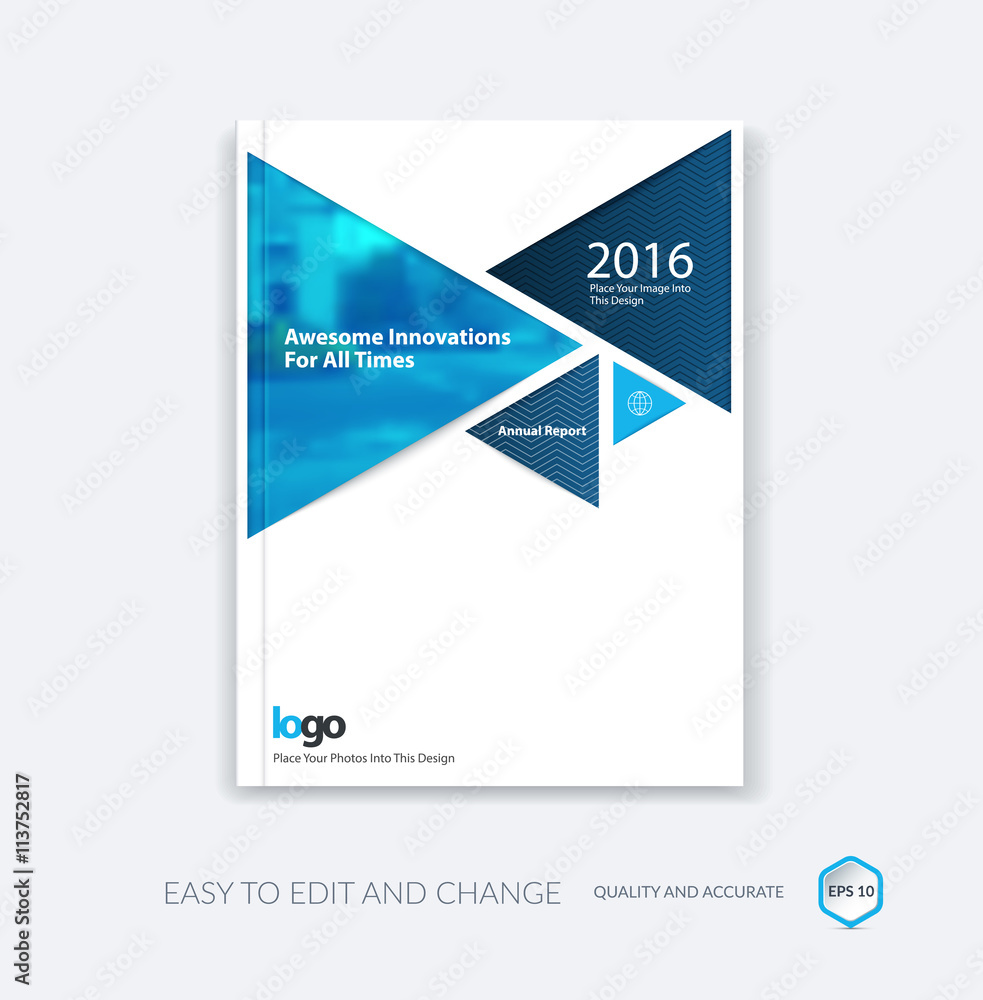 Sticker cover design template for annual report with arrow in material style