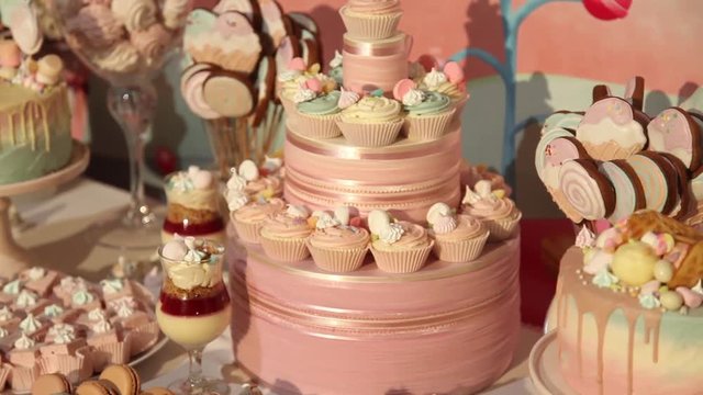 sweets cake cakes and marshmallows on the table