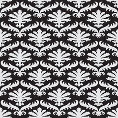 Wrapping floral foliage damask seamless wallpaper for website, leaves repeating foliage western drapery flower organic black white luxury tiled old revival venetian fashion fabric elegant trend