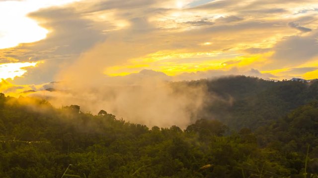Mountains with Fast Moving Mist and Clouds