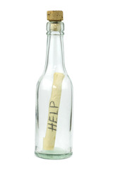 Message in bottle isolated on white background.