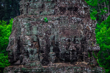 statue Bayon Temple Angkor Thom, Cambodia. Ancient Khmer architecture.