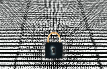 sicurezza, lucchetto chiuso su esplosione di numeri - codici