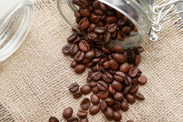 Roasted coffee beans in glass jar