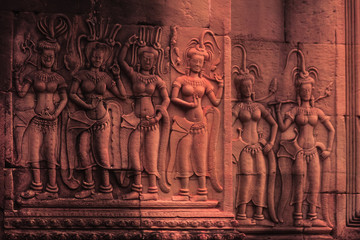 statue Bayon Temple Angkor Thom, Cambodia. Ancient Khmer architecture.