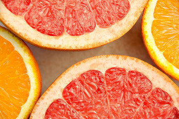 Fresh grapefruit and orange. Vitamins for health.