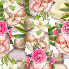 Watercolor fetus in the glass bottle