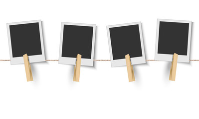 ベクター、洗濯バサミで留めたポラロイド写真のフレーム