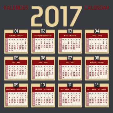 vektor wandkalender 2017 mit Kalenderwochen 